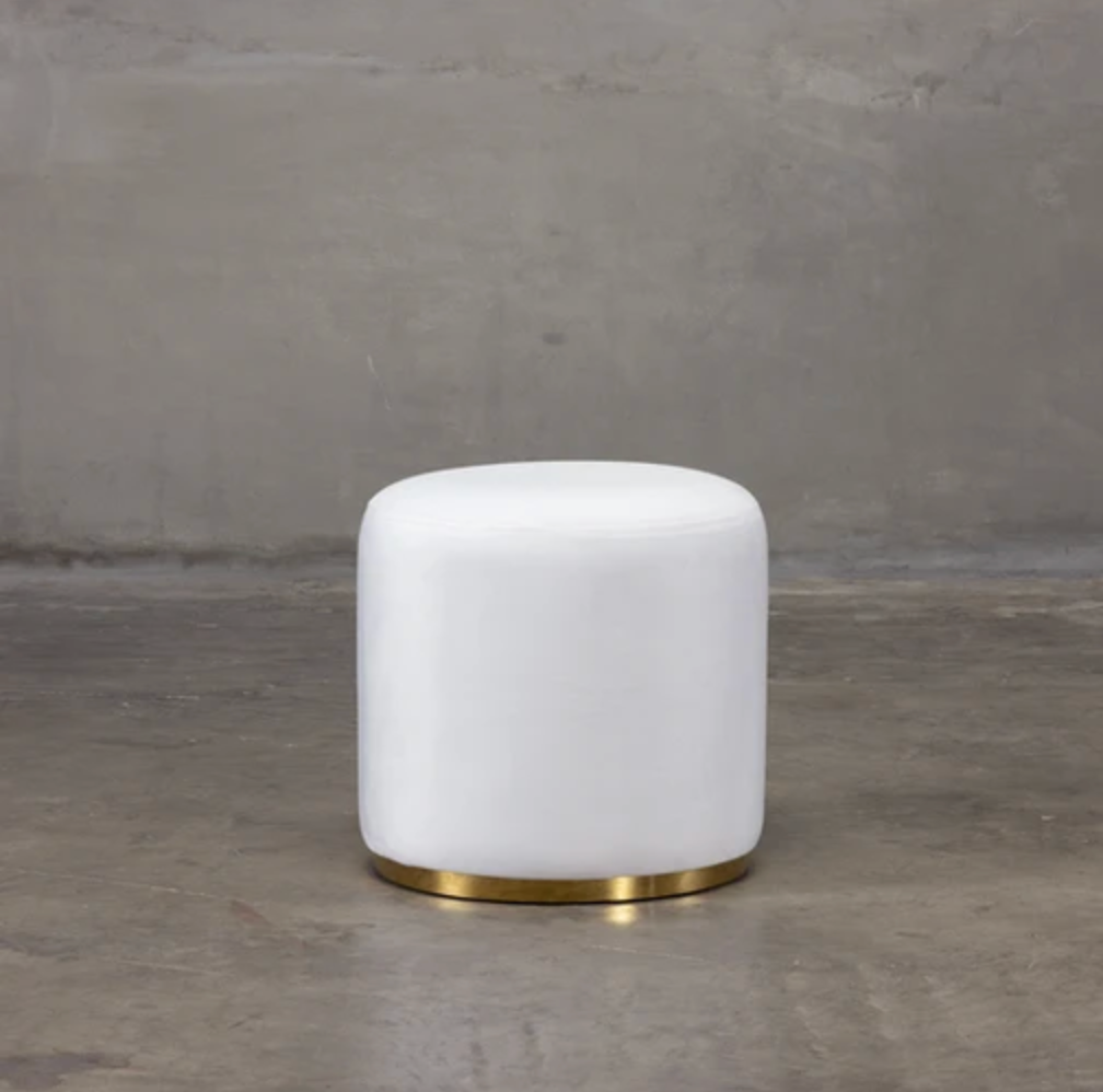 Small Round Ottoman - White Linen