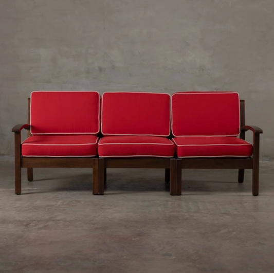 Walnut 3-Seater Sofa - Red