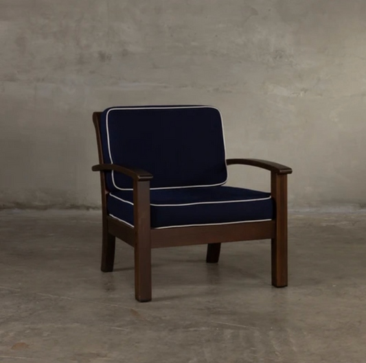 Walnut Armchair - Navy