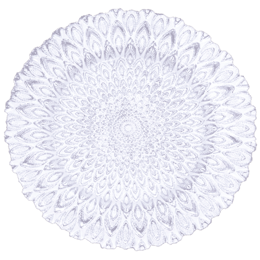Silver Peacock Glass Charger 13″