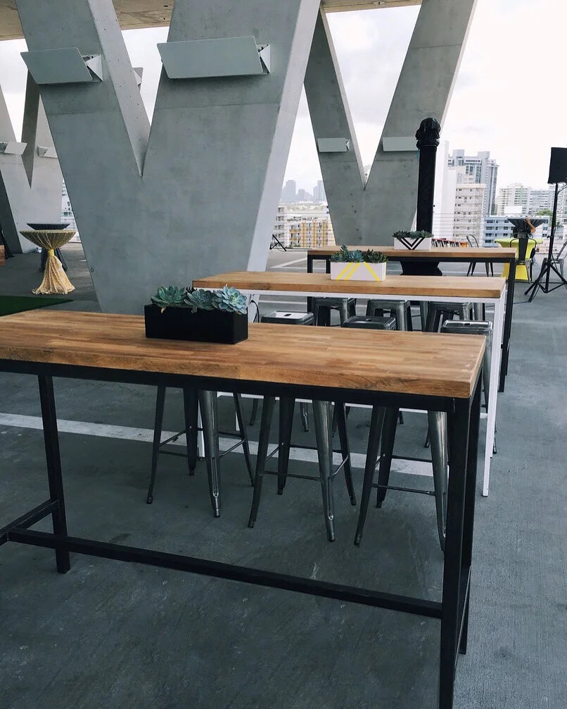 Industrial Counter Table - Oak Top