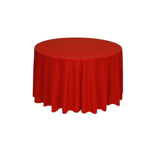Holiday Red Polyester 96" Round Tablecloth Linen