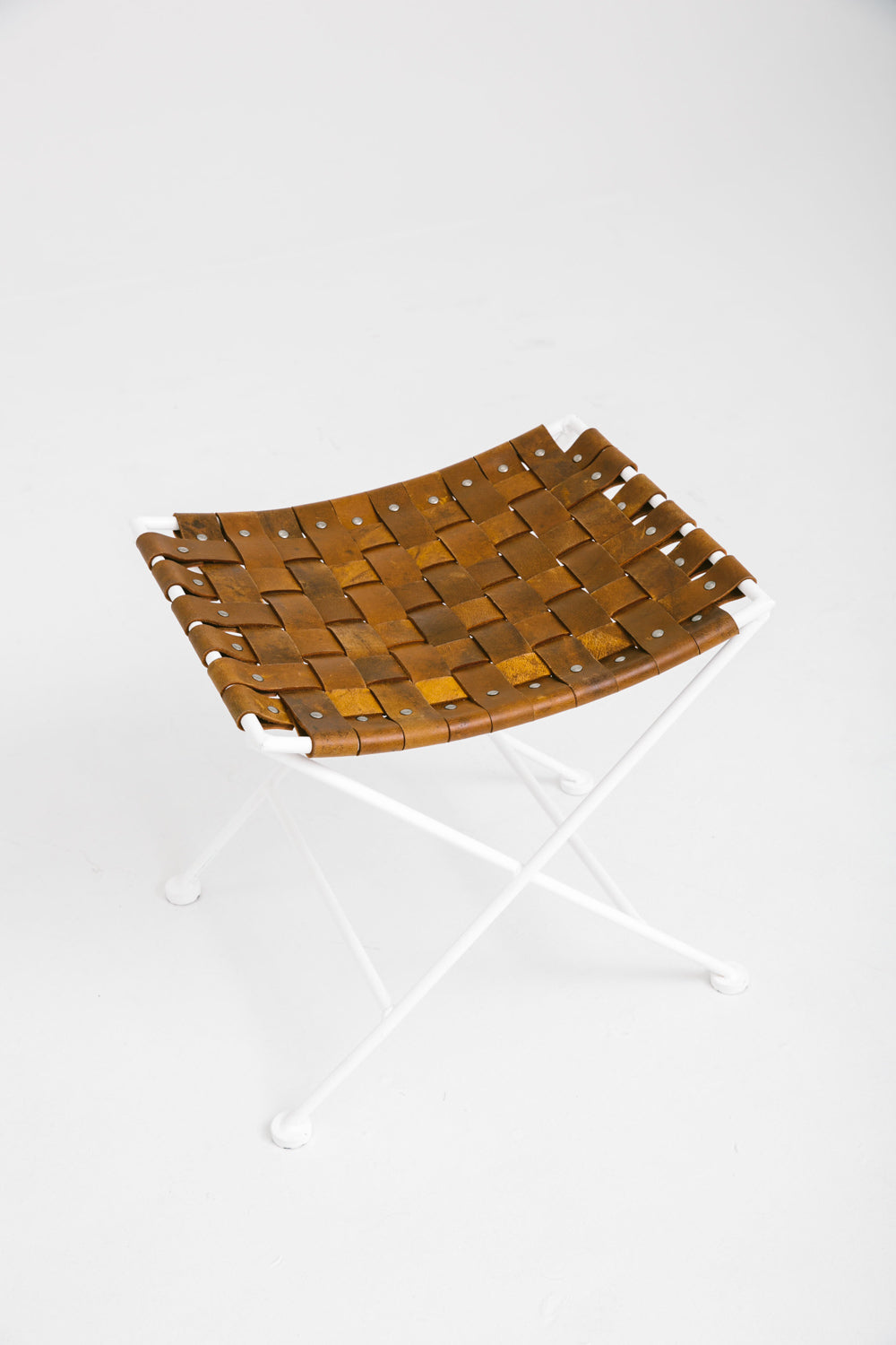 White Woven Leather Stool