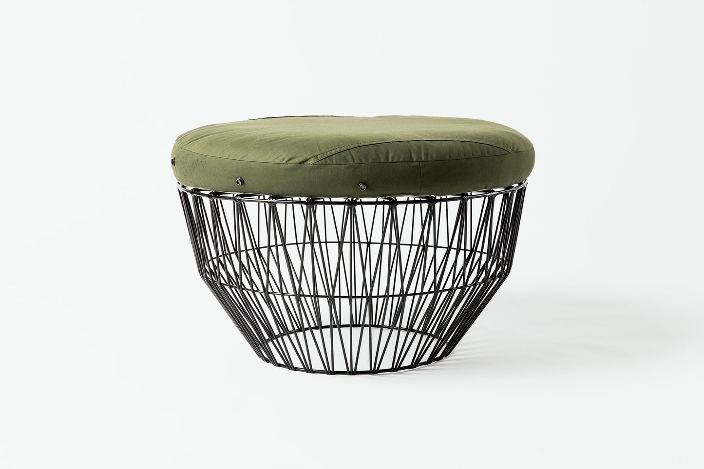 Black Bend Wire Ottoman (with Vintage Army cushion)