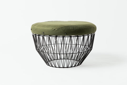 Black Bend Wire Ottoman (with Vintage Army cushion)