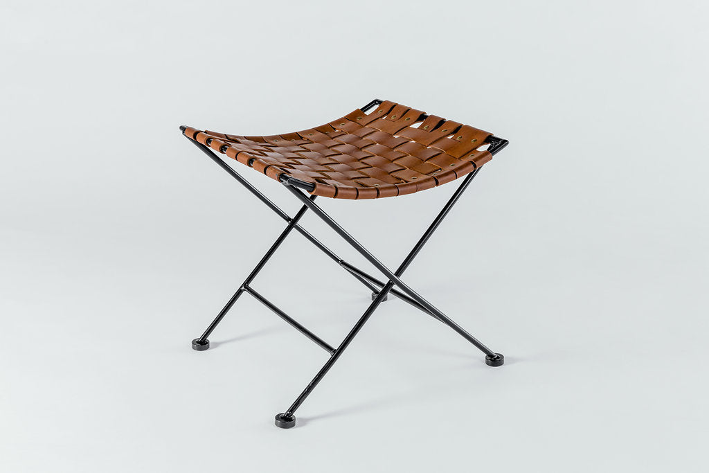 Black Woven Leather Stool