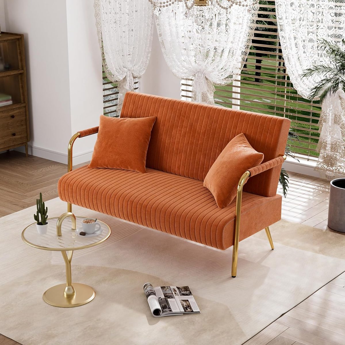 Burnt Orange Ribbed Love Seat