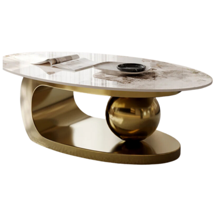 White & Gold Oval Coffee Table