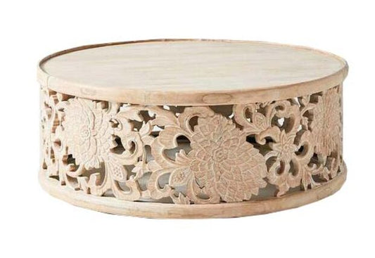 Carved Lotus Round Coffee Table