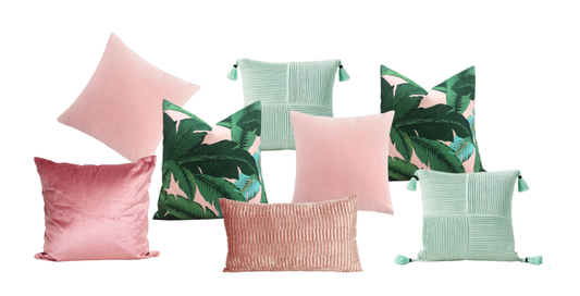 Glam Pink & Blue Tropical Vibes Pillow Grouping