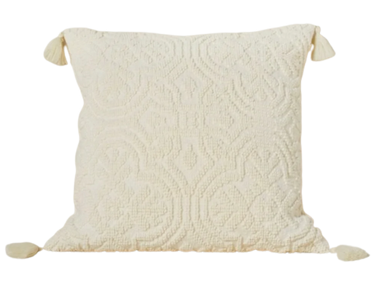 Cream Tassel Textured Pillow