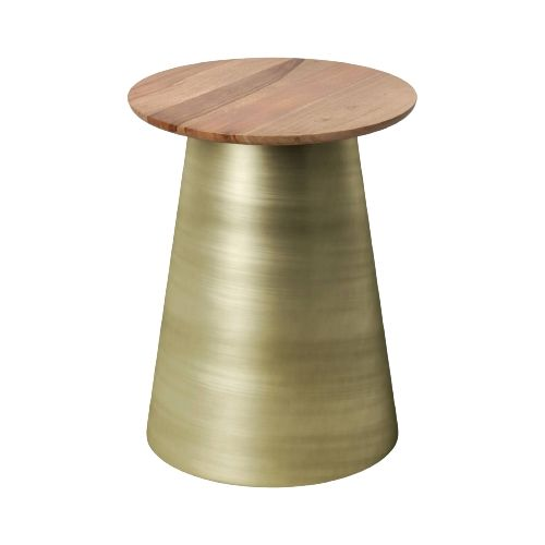 Coned Brass & Wood Side Tables