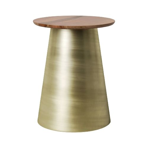 Coned Brass & Wood Side Tables