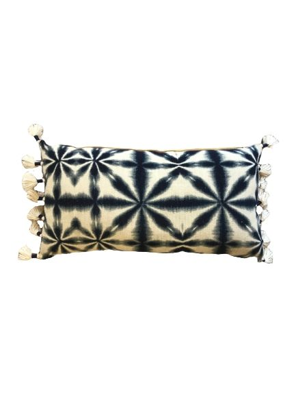 Blue Dyed Tassle Lumbar Pillows