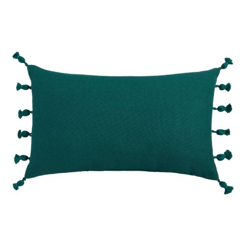 Green Woven Tasseled Lumbar Pillow