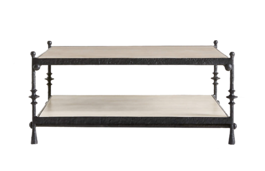 Estate Travertine and Metal Coffee Table