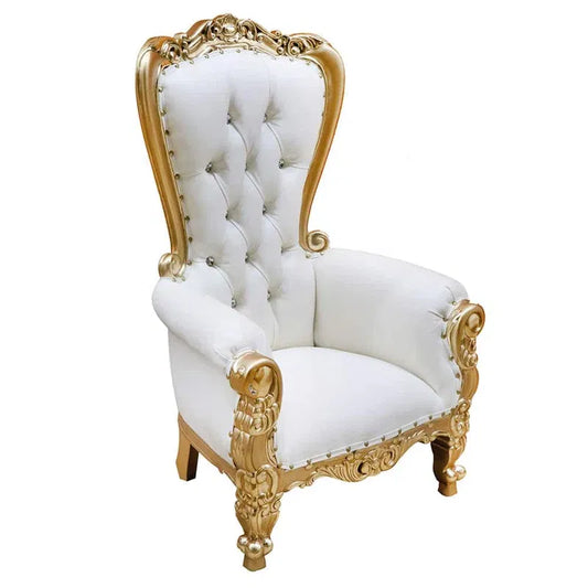 Kids Throne Chair (White with Gold Trim)