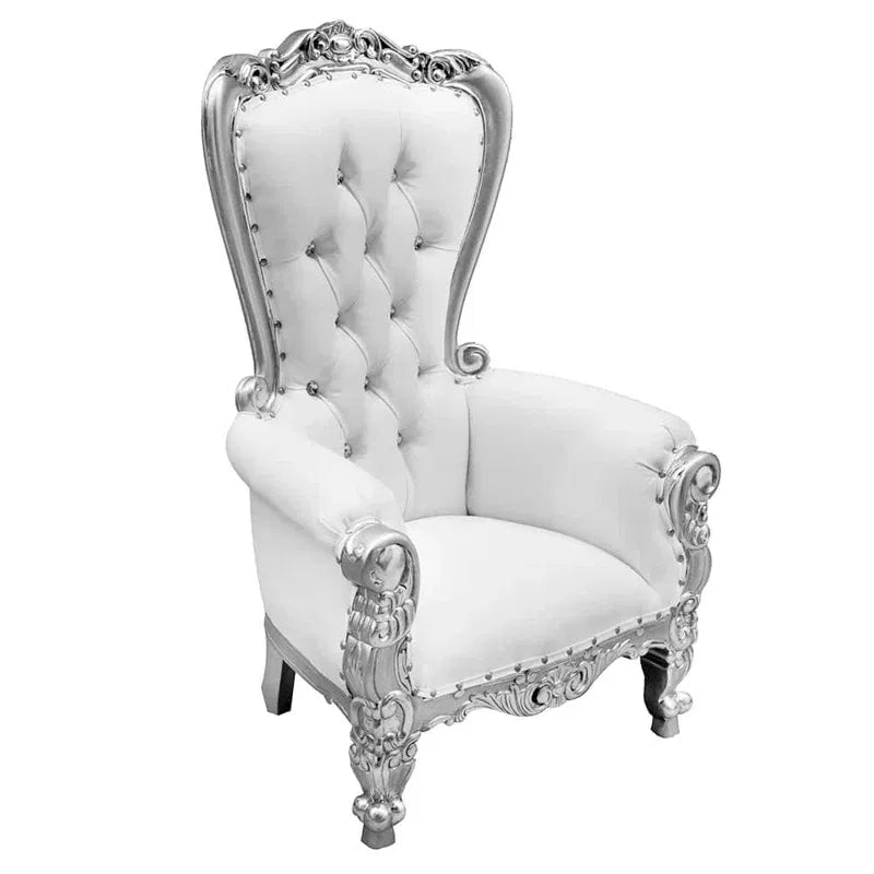 Kids Throne Chair (White with Silver Trim)
