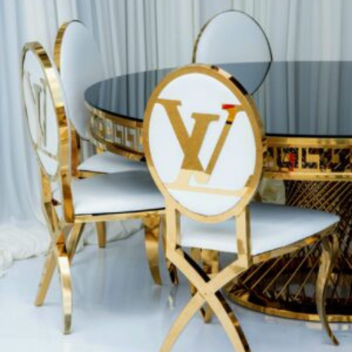 Gold Louis Vito Chair White Leather