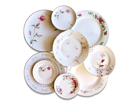Pink Vintage China Plates - Dinner