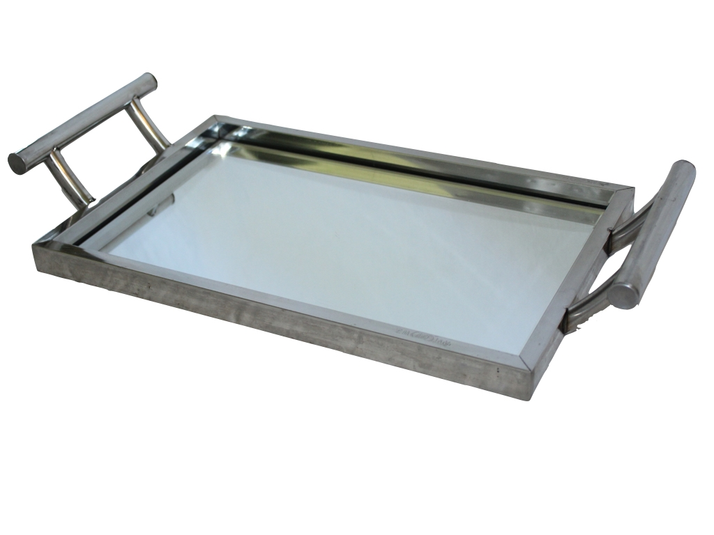 Large Modern Chrome Mirror Tray