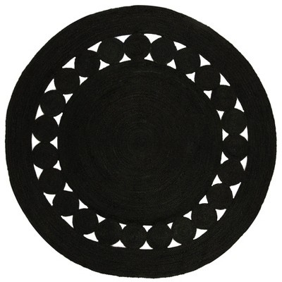 Black Boho Round Jute Rug - 5'