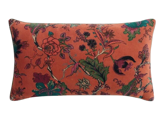 Rust Velvet Floral Lumbar Pillow