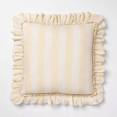 Yellow Striped Pillows with Ruffles