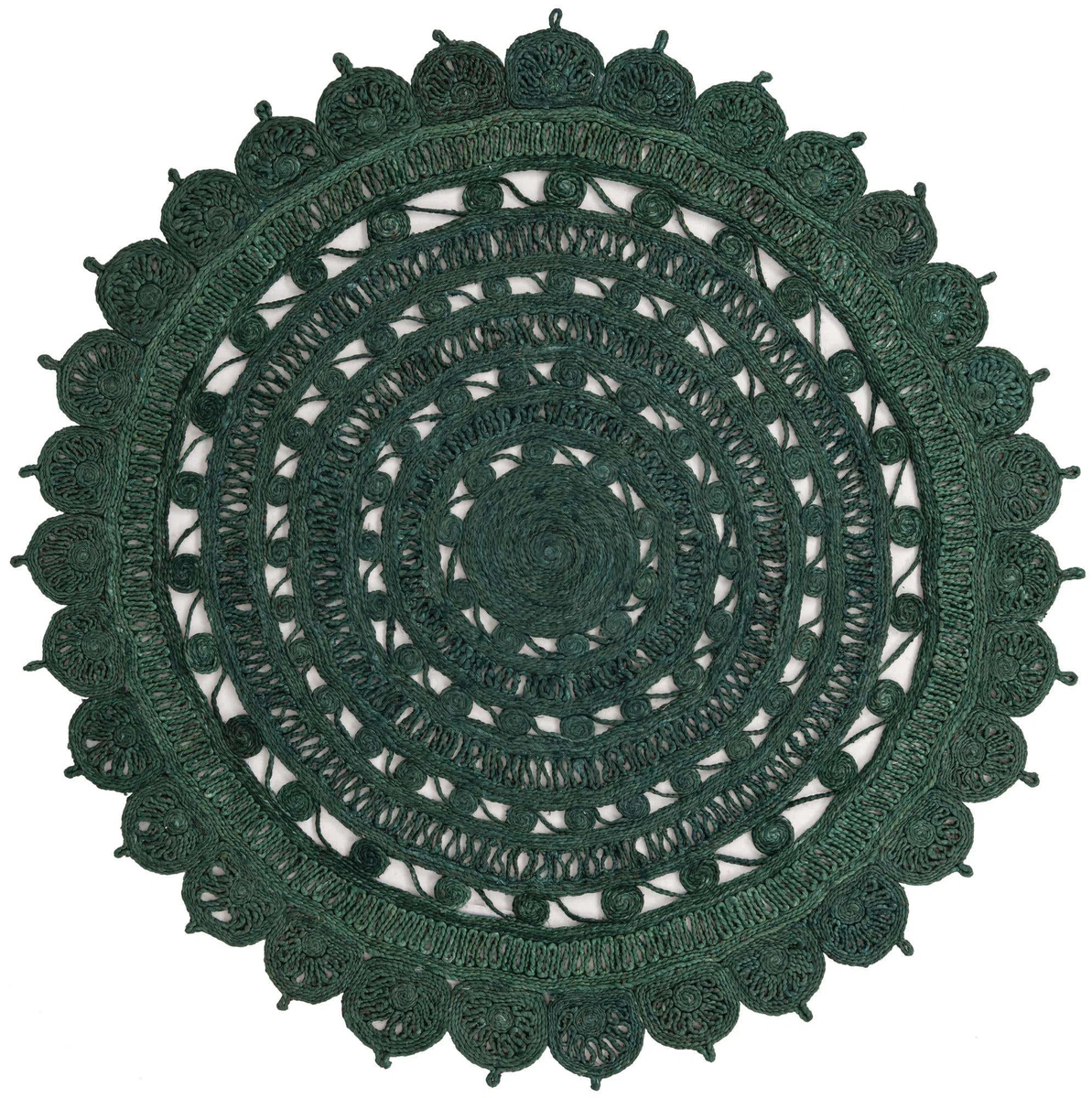 Green Boho Round Jute Rug - 6'