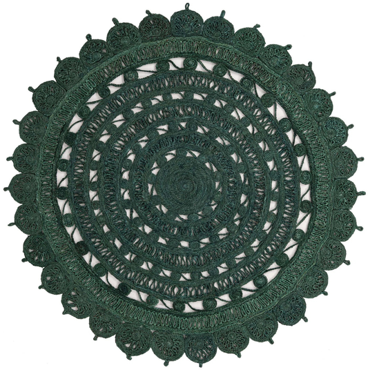 Green Boho Round Jute Rug - 6'