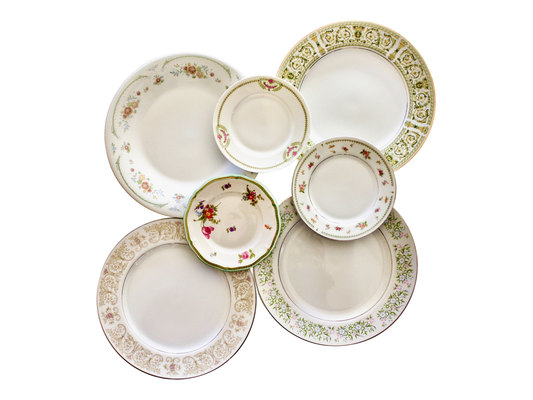 Green Vintage China Plates - Dinner