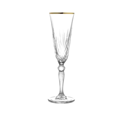 Gold Rimmed Crystal-Cut Champagne Glass