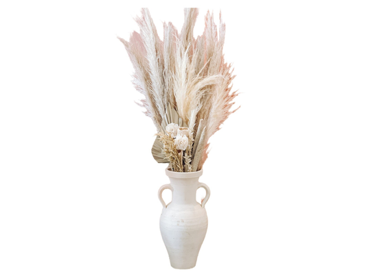 Tall Neutral Terracotta Vase with Dried Floral