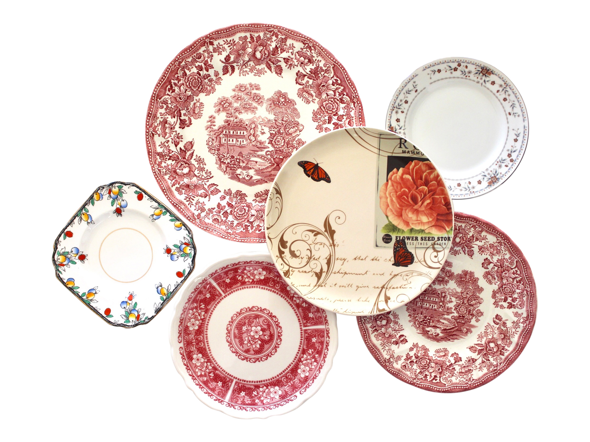 Red Vintage China Plates - Dinner