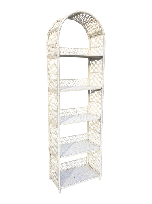 White Wicker Etagere Bookshelf