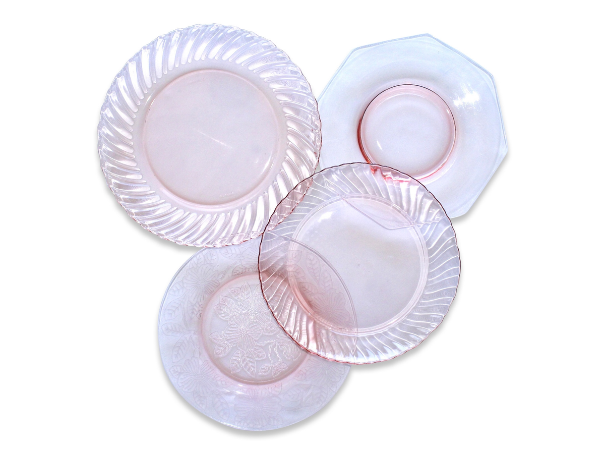 Pink Glass Vintage Plates - Lunch / Salad