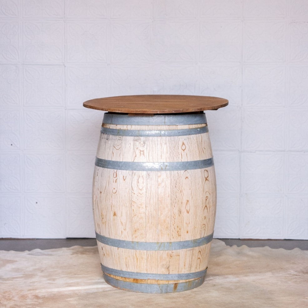 French Oak Wine Barrel with Round Wood Top