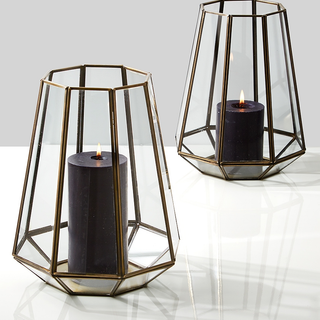 Tapered Octagon Lantern - Antiqued Brass