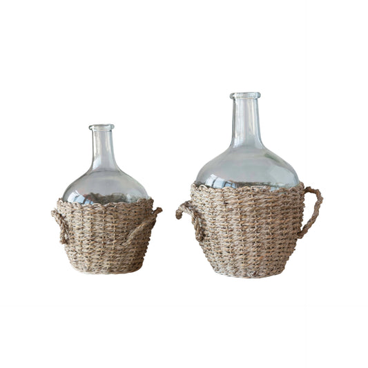 Vintage Bottle with Wicker Basket