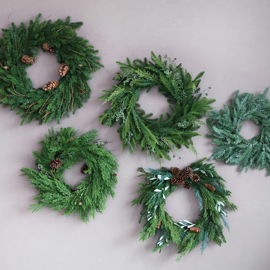 Faux Cypress Wreath with Pinecones