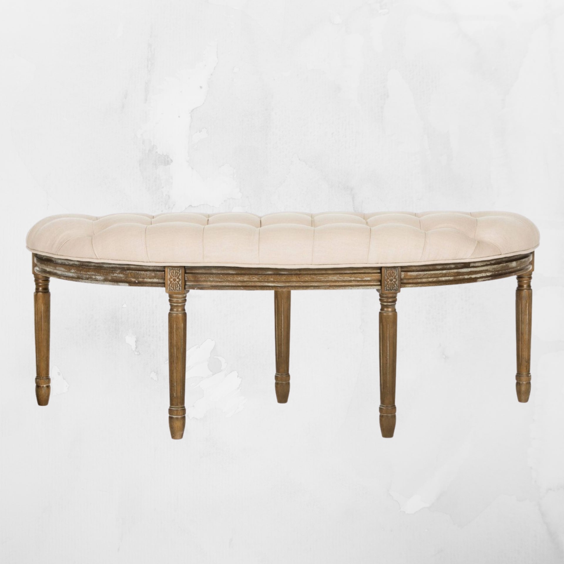 Semi Curved Linen Tufted Bench