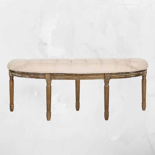 Semi Curved Linen Tufted Bench
