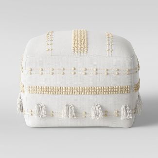 Cream Pouf with Tassels