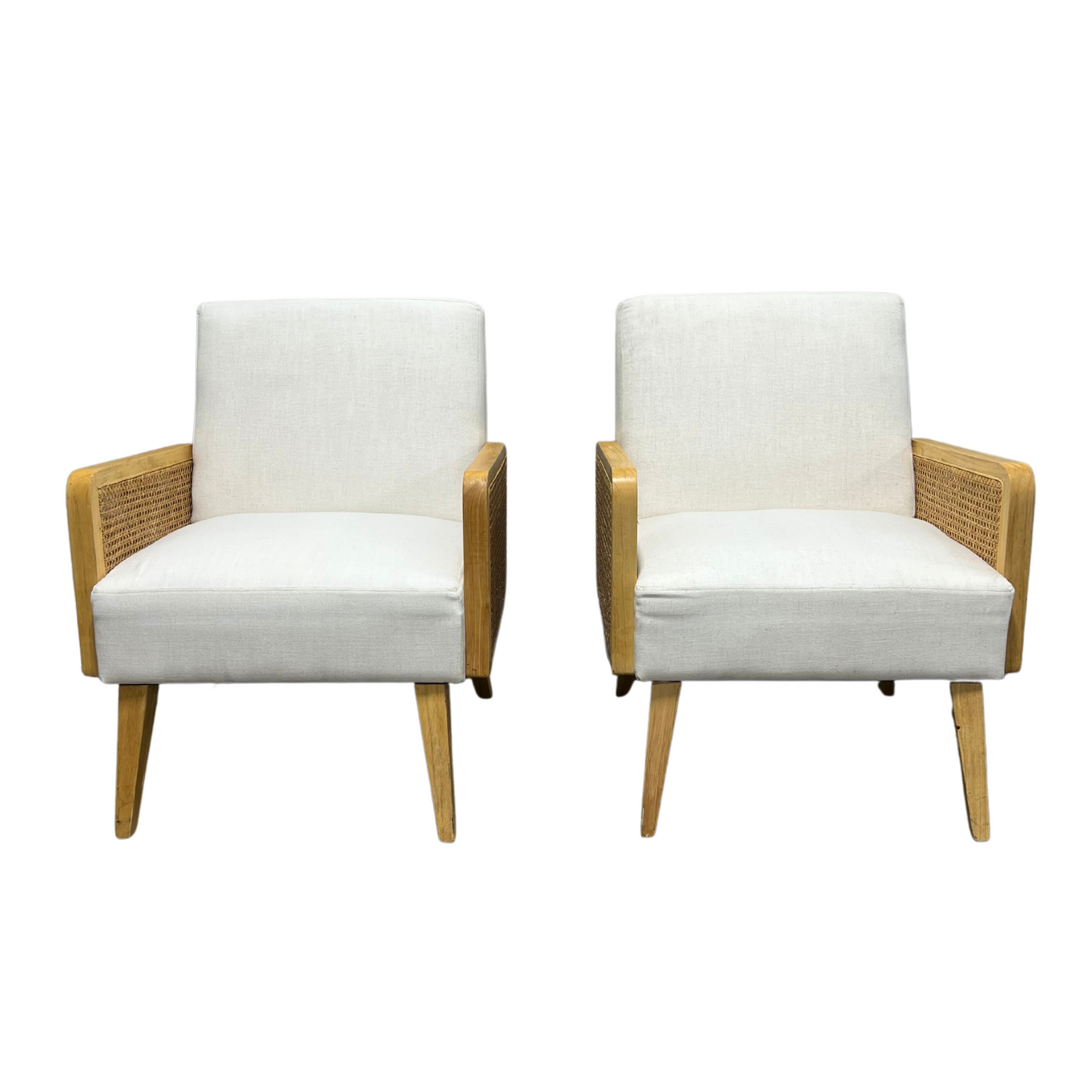 Linen Caned Arm Chairs
