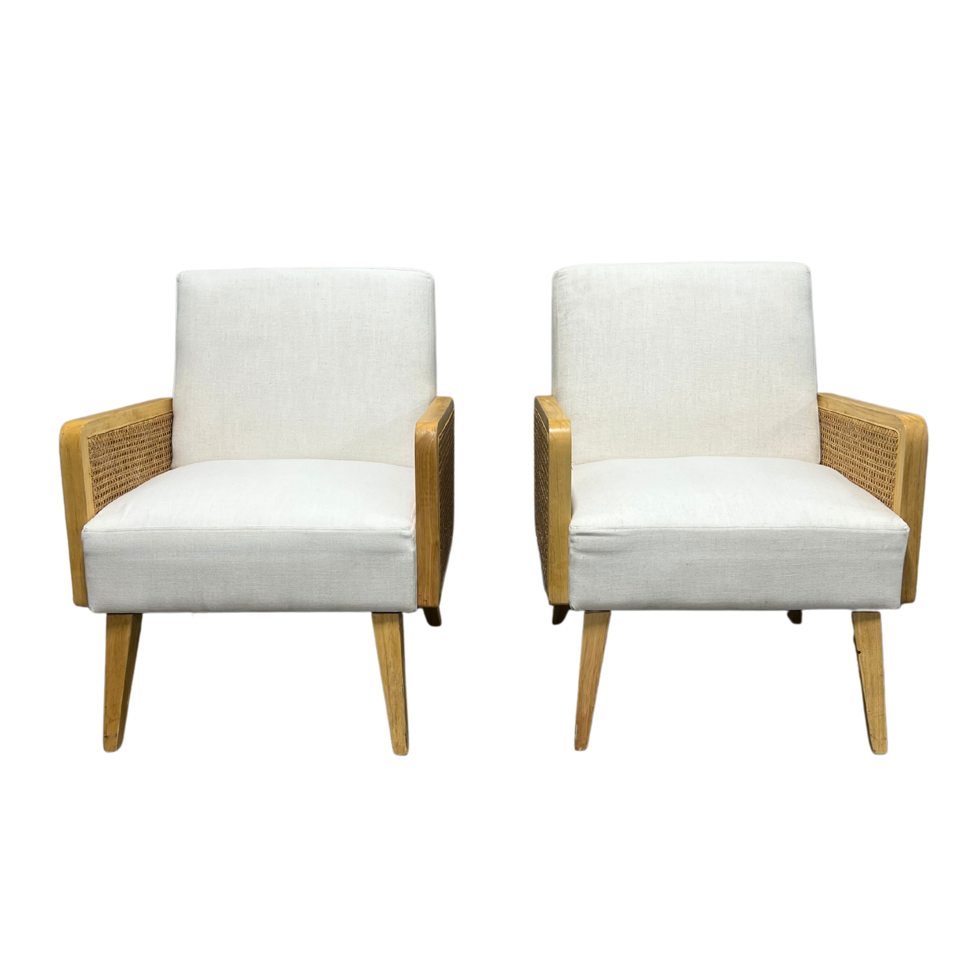 Linen Caned Arm Chairs