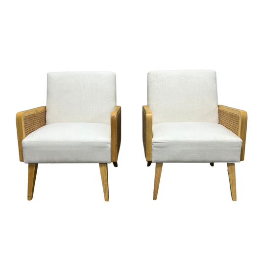 Linen Caned Arm Chairs