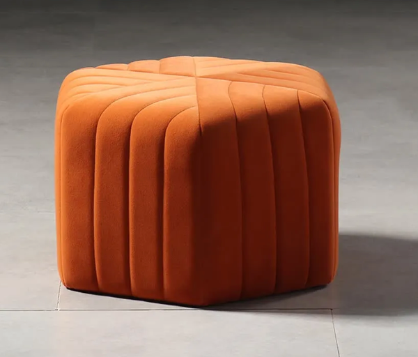 Orange Velvet Hexagonal Ottoman