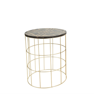 Gold and Wood Barrel Side Table