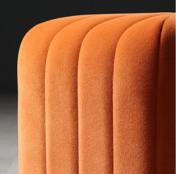 Orange Velvet Hexagonal Ottoman