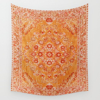 Orange Boho Oriental Vintage Wall Tapestry